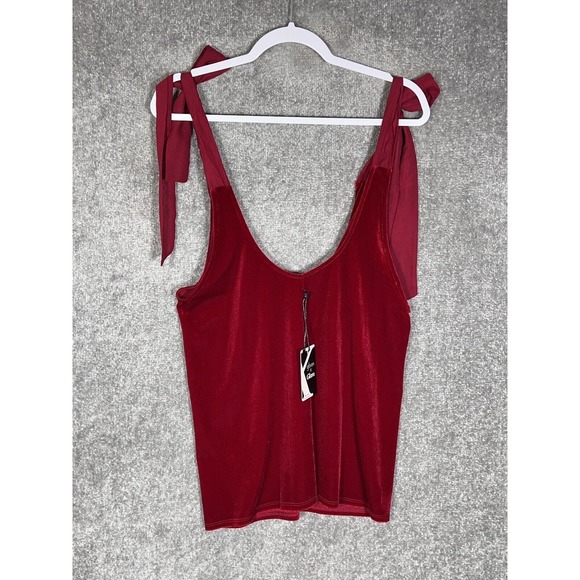 Gibson x Glam Squad Velour Adjustable Tie Strap Tank Top Womens Size XS Red NWT - Picture 2 of 8